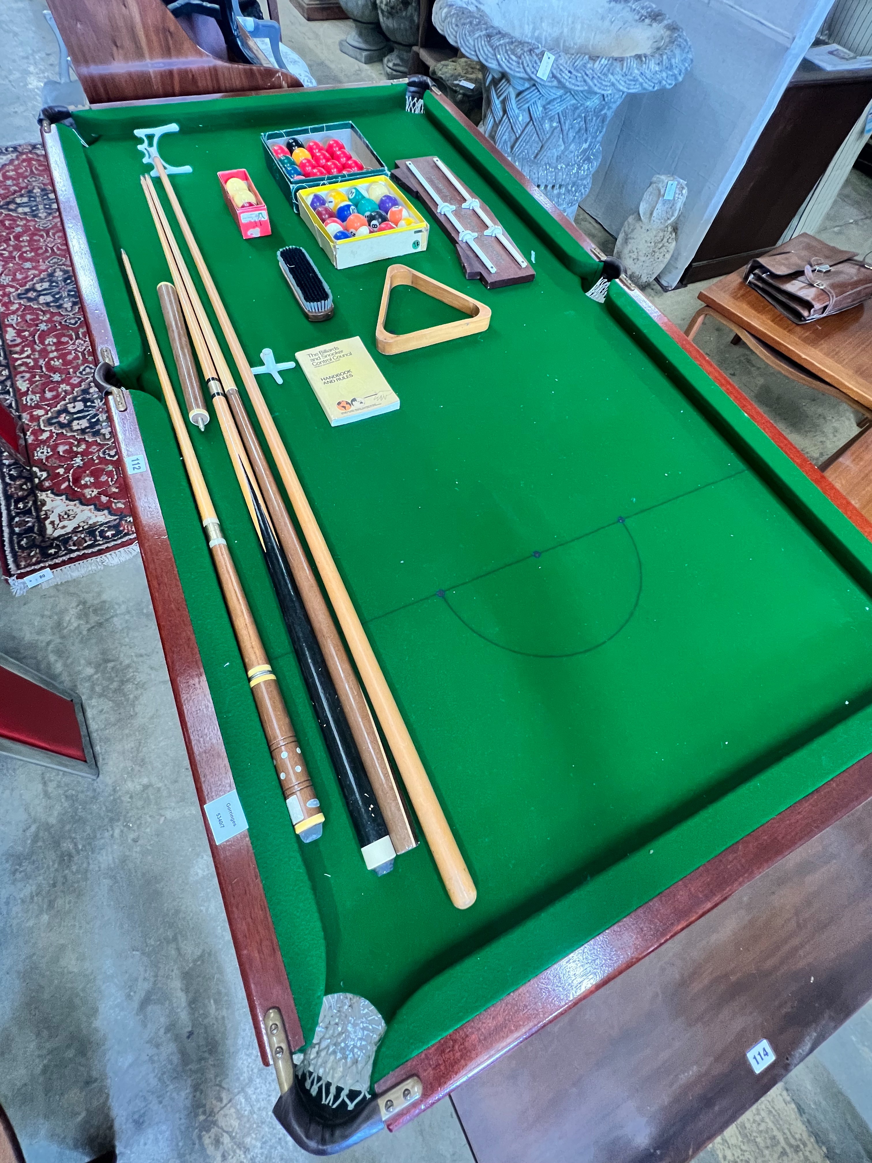 A quarter size Riley snooker table, with full accessories, 190 x 100cm x 87cm